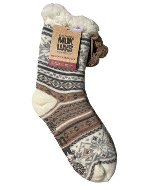 Muk Luks Cream & Brown Patterned Cabin Socks with Fleece Lining